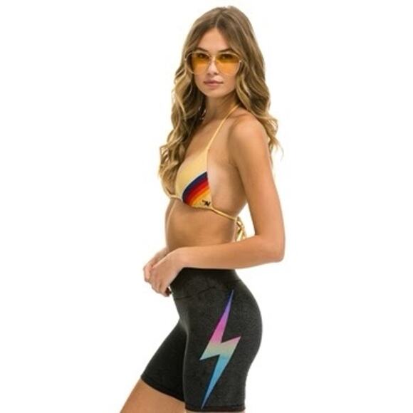 AVIATOR NATION BOLT FADE 6IN HI-RISE BIKER SHORT  CHARCOAL // RAINBOW PINK Small - Picture 1 of 8